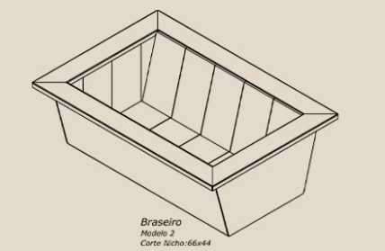 Desenho técnico do braseiro Ossoboca em perspectiva